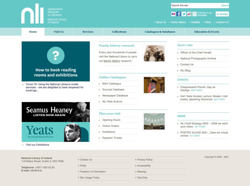 screenshot of national library homepage